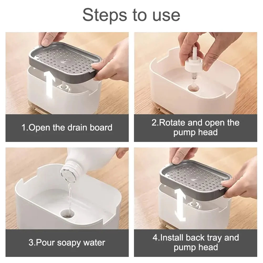 Soap Dispenser Box With Sponge Holder Hand Press Liquid Dispensing Box