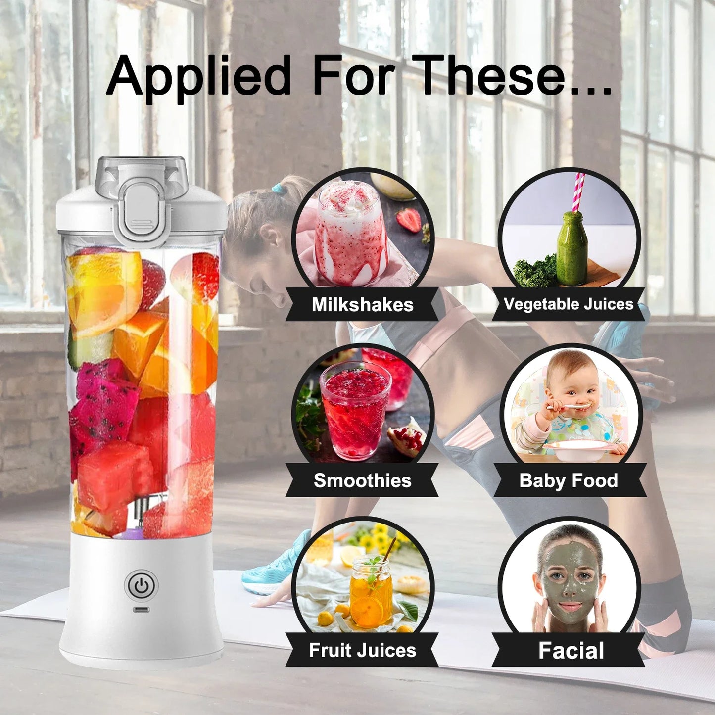 Portable Blender 600ML Electric Juicer Fruit Mixers 4000mAh USB Rechargeable Smoothie Blender Mini Personal Juicer Cup