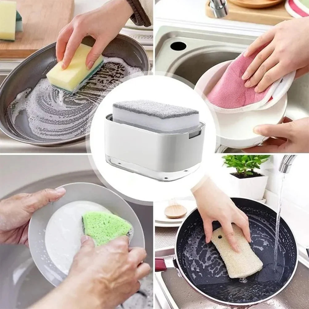 Soap Dispenser Box With Sponge Holder Hand Press Liquid Dispensing Box